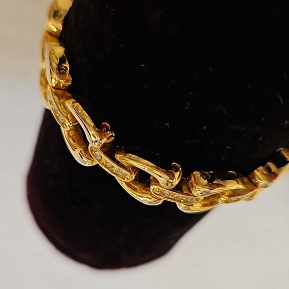 Rhinestone & Goldtone Link 6.5" Bracelet - Picture 4 of 9